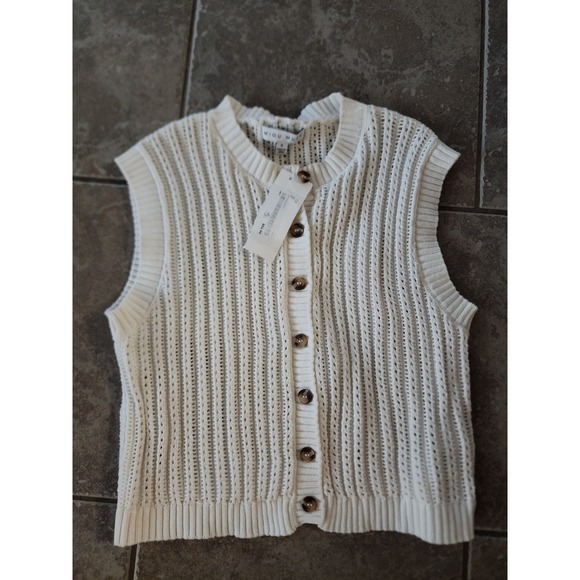 Miou Muse Sweaters - Miou Muse Womens Cream Pointelle Knit Button Down Sweater Vest Size S MIO4445WH
